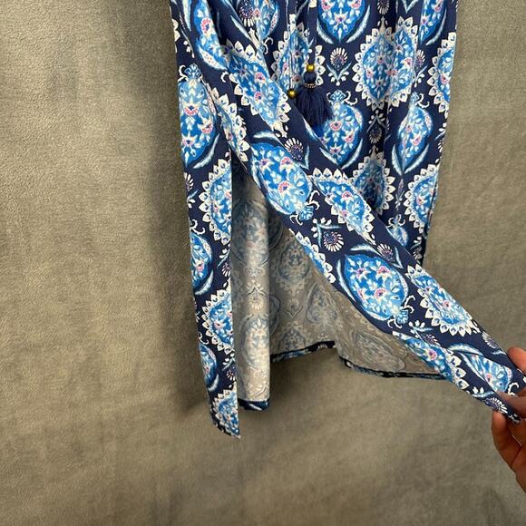 J Jill Dress Womens Small Petite Blue Floral Stretch Midi Resort Preppy Beach - Picture 6 of 15